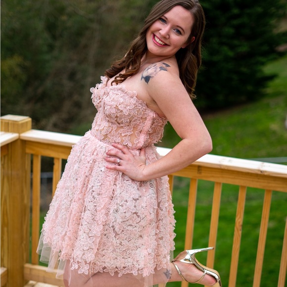 Giambattista Valli Paris H&M Womens 10 Pink Strapless Cocktail Floral Dress - Picture 6 of 8